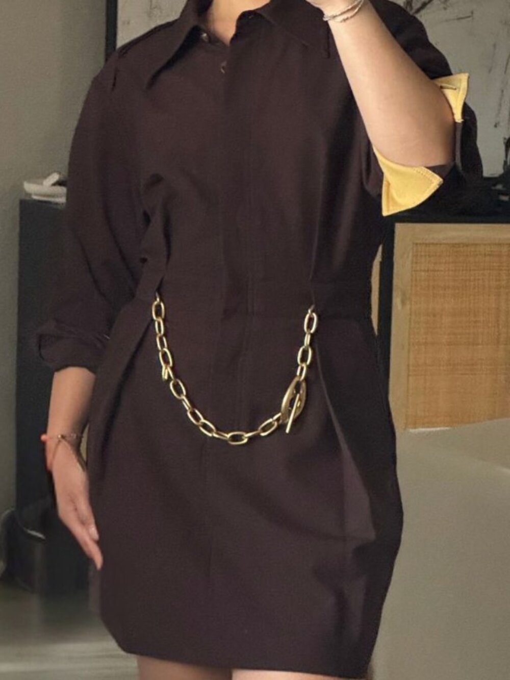 Jonathan Simkhai Espresso Chain Belt Mini Dress